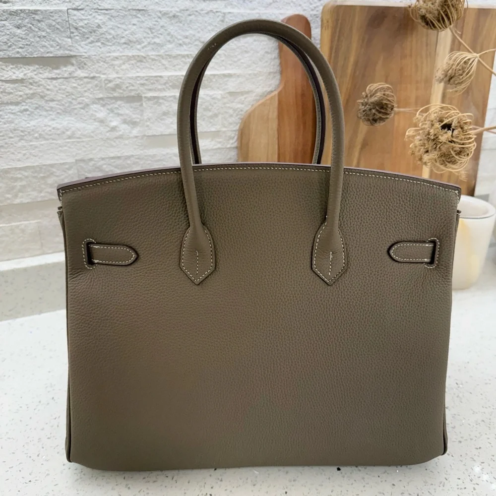 Birkin 35 Etoupe Togo inspired Taupe Leather Handbag with gold hardware - Picture 6 of 16